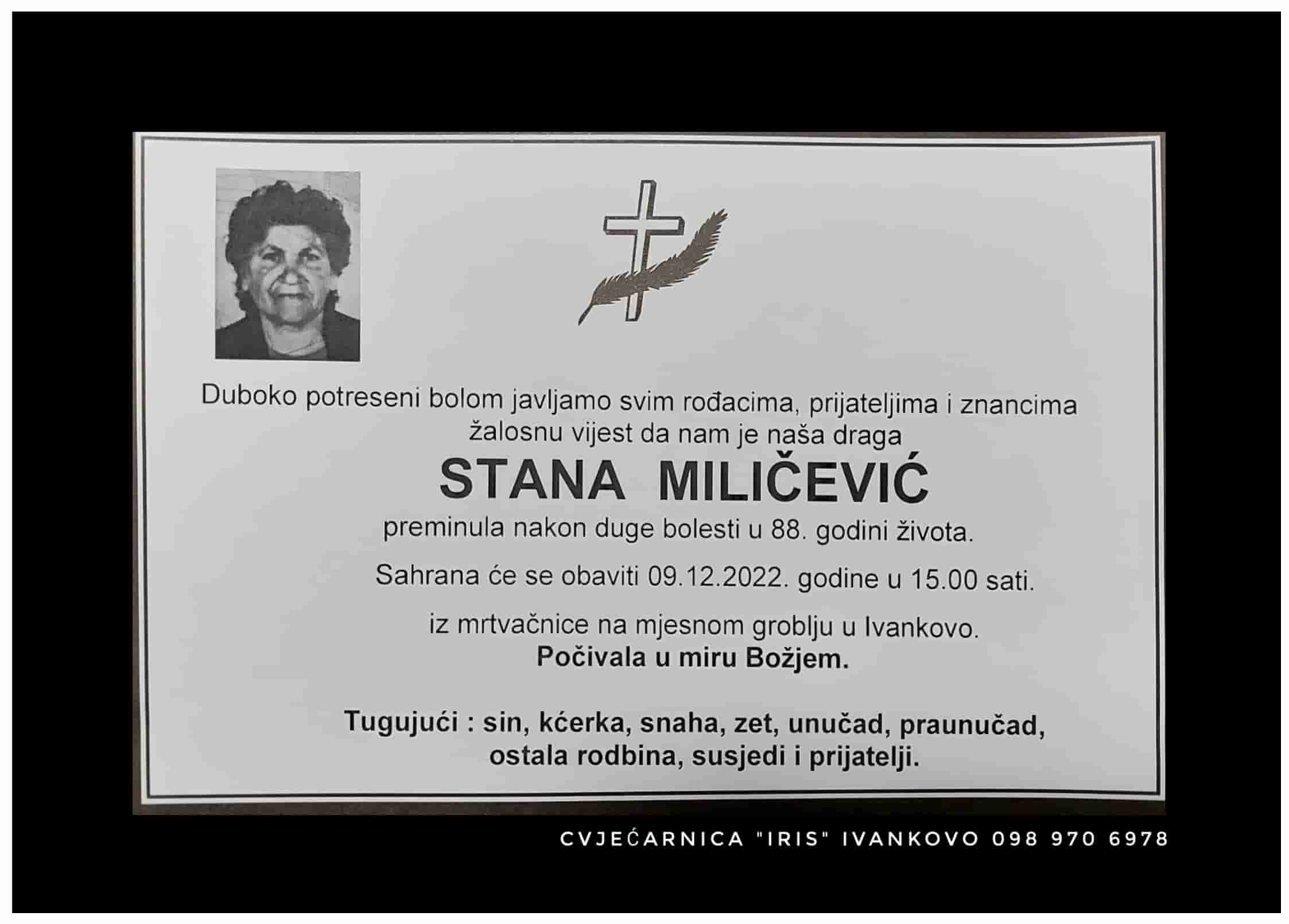 Stana Miličević – Osmrtnice