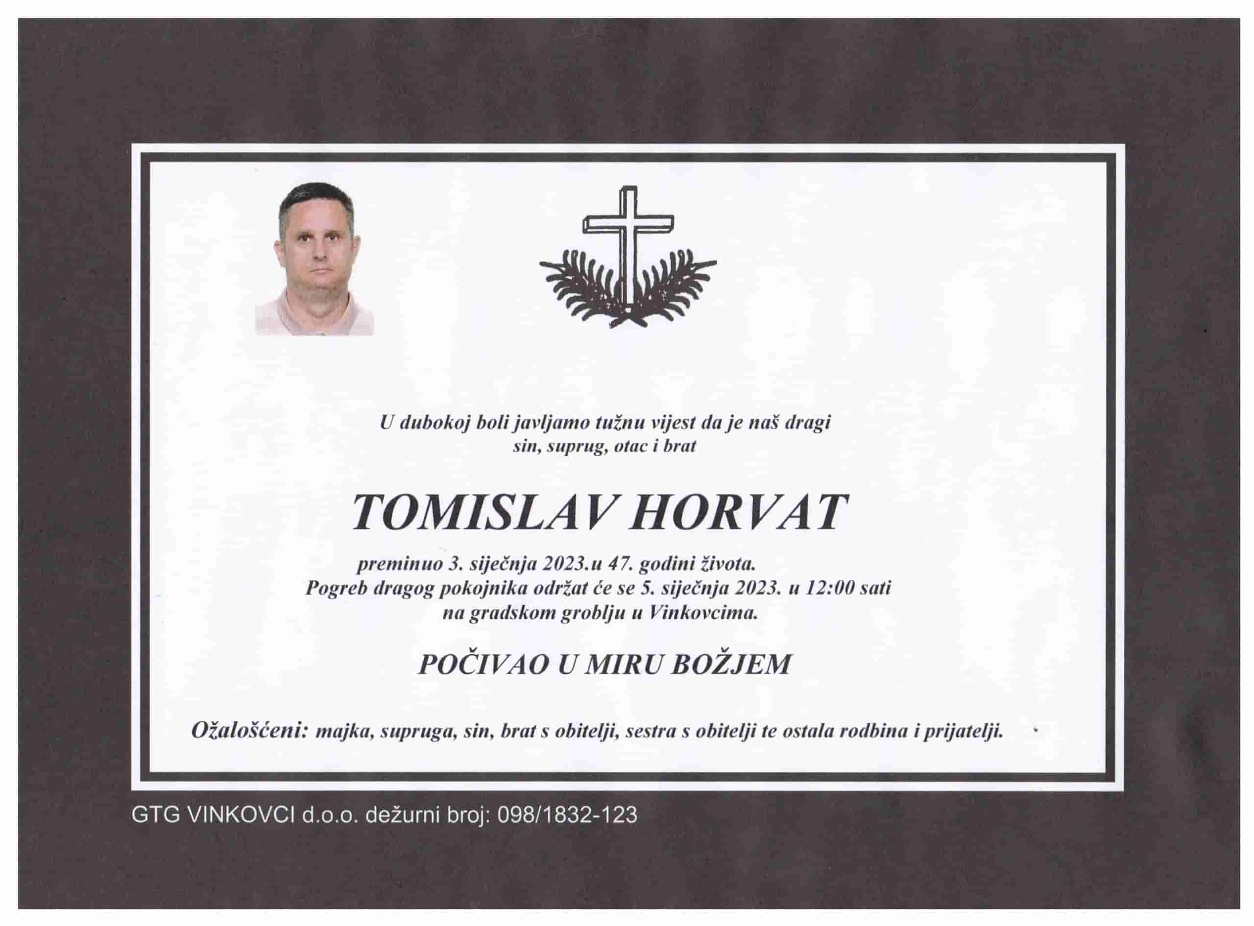 Tomislav Horvat – Osmrtnice